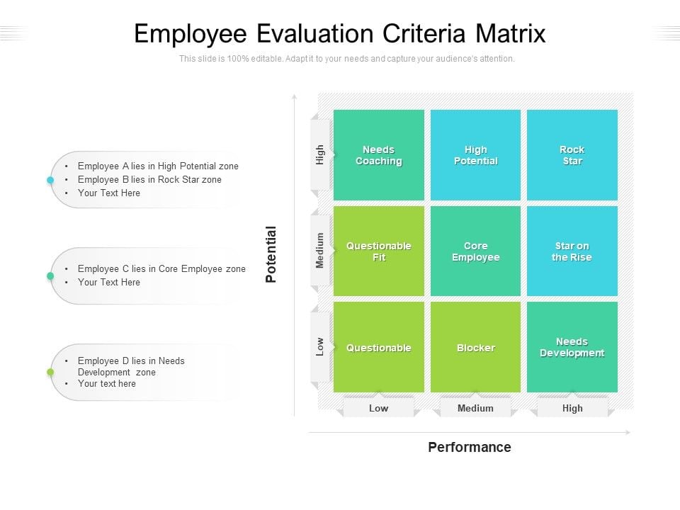 Employee Evaluation Criteria Matrix Ppt PowerPoint Presentation Gallery