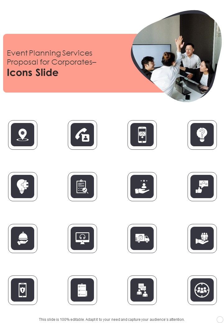 Event Planning Services Proposal For Corporates Icons Slide One Pager Sample Example Document Slide01