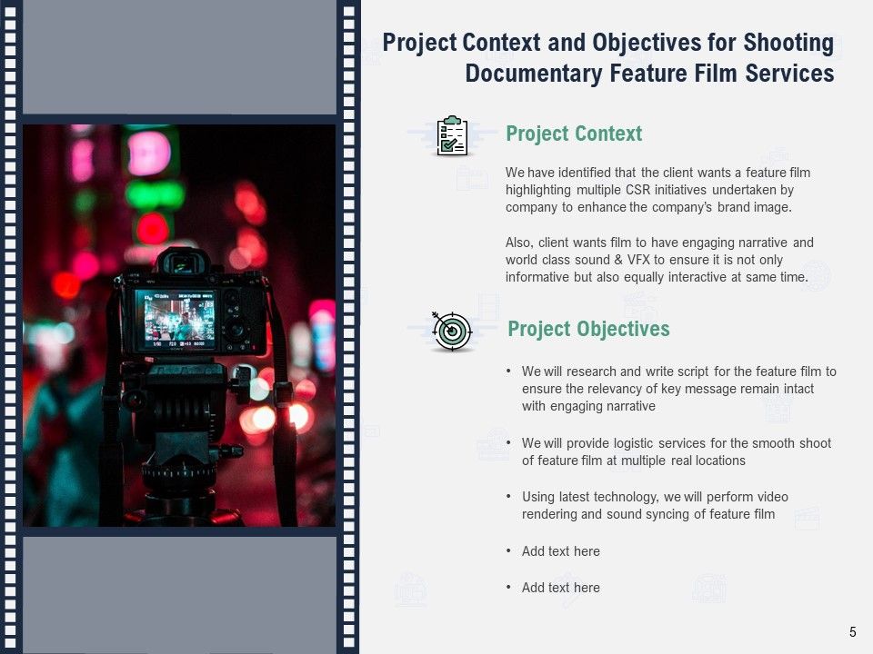 Factual Picture Filming Proposal Ppt PowerPoint Presentation Complete Deck With Slides Slide05