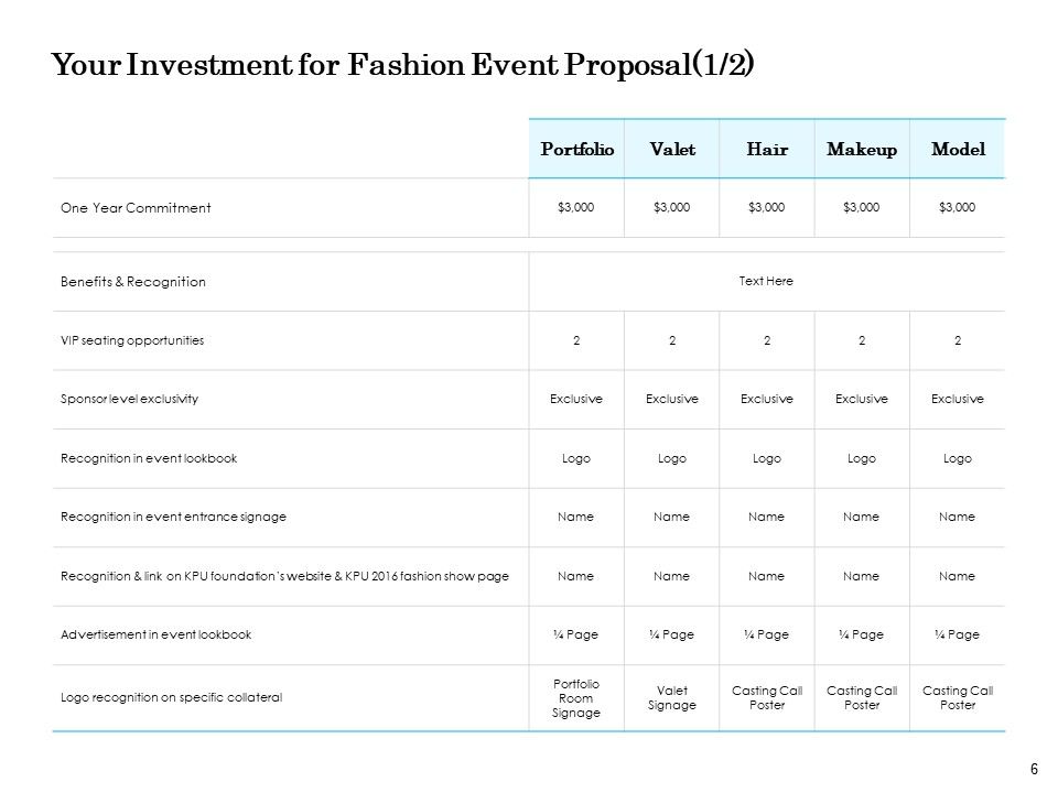 Fashion Event Proposal Ppt PowerPoint Presentation Complete Deck With Slides Slide06
