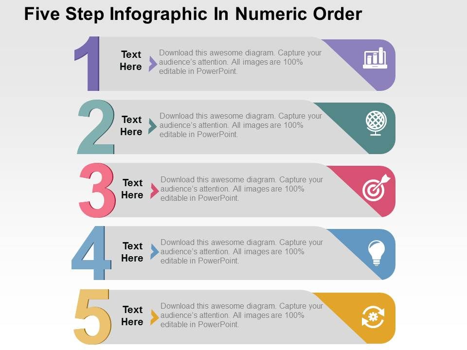 Five Step Infographic In Numeric Order Powerpoint Templates