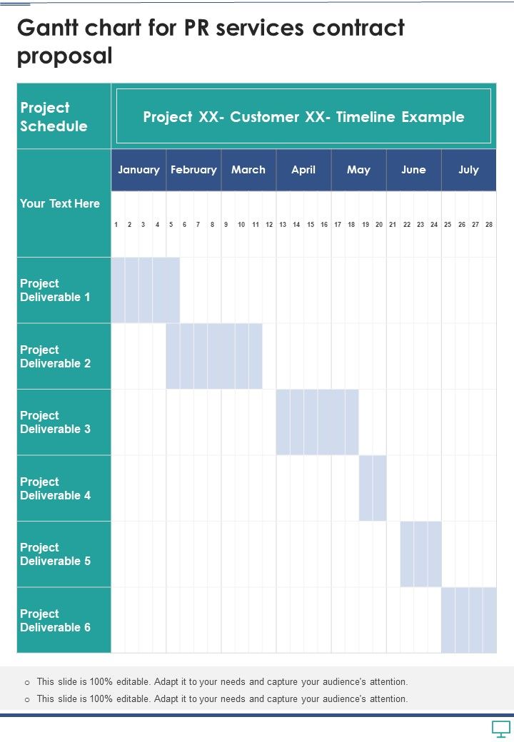 Gantt Chart For Pr Services Contract Proposal One Pager Sample Example ...