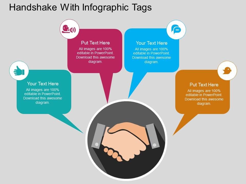 Handshake With Infographic Tags Powerpoint Templates Slide01