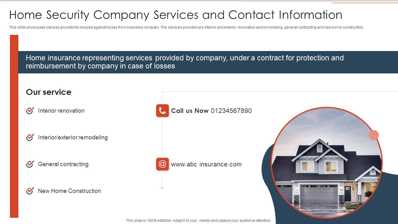 Home Security Company Services And Contact Information Structure PDF