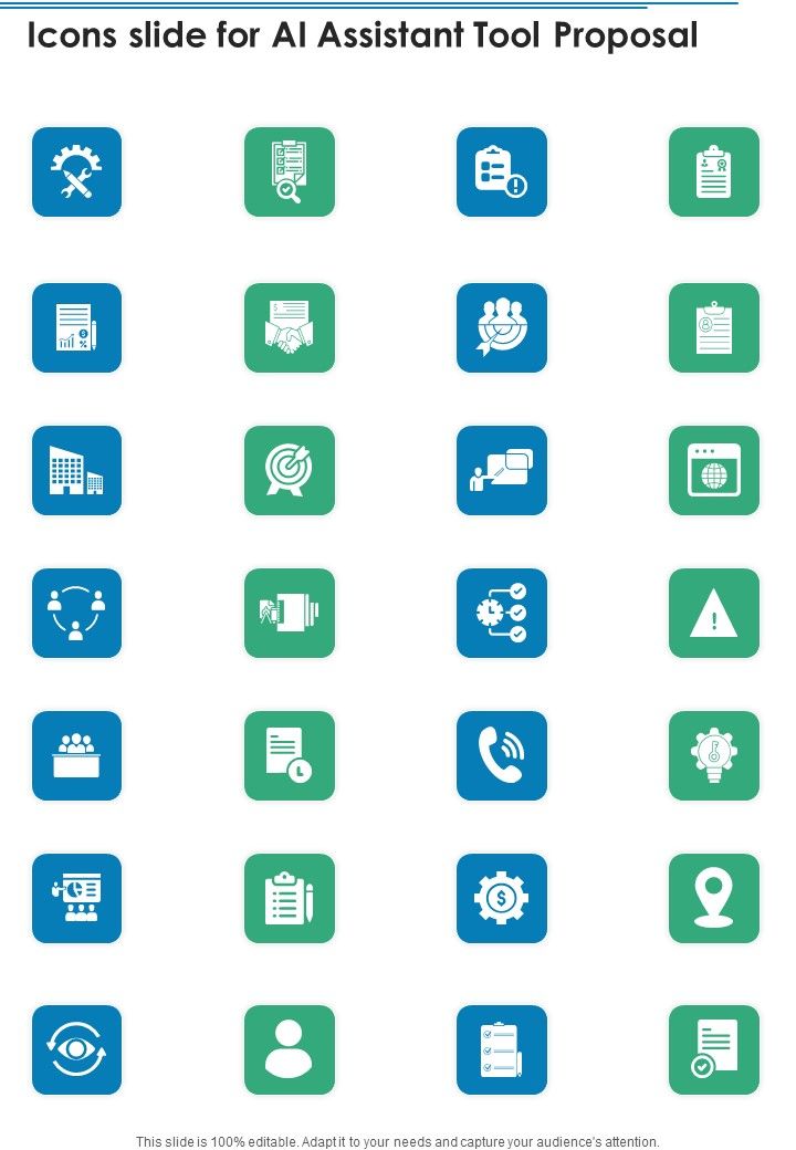 Icons Slide For AI Assistant Tool Proposal One Pager Sample Example Document Slide01