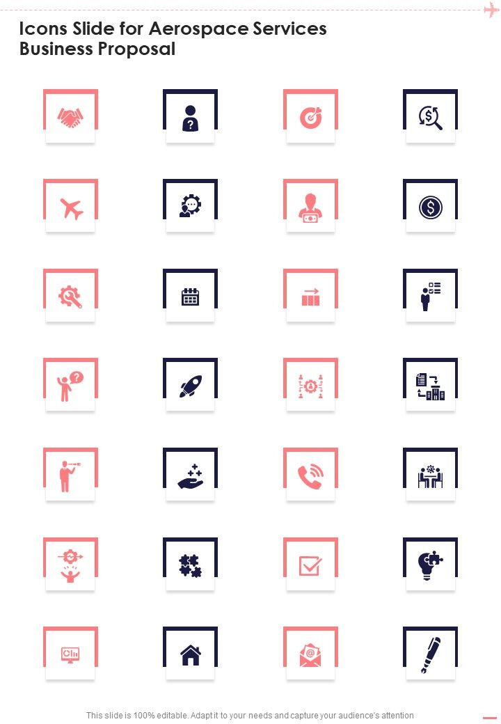 Icons Slide For Aerospace Services Business Proposal One Pager Sample Example Document Slide01
