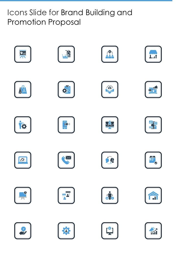 Icons Slide For Brand Building And Promotion Proposal One Pager Sample Example Document Slide01