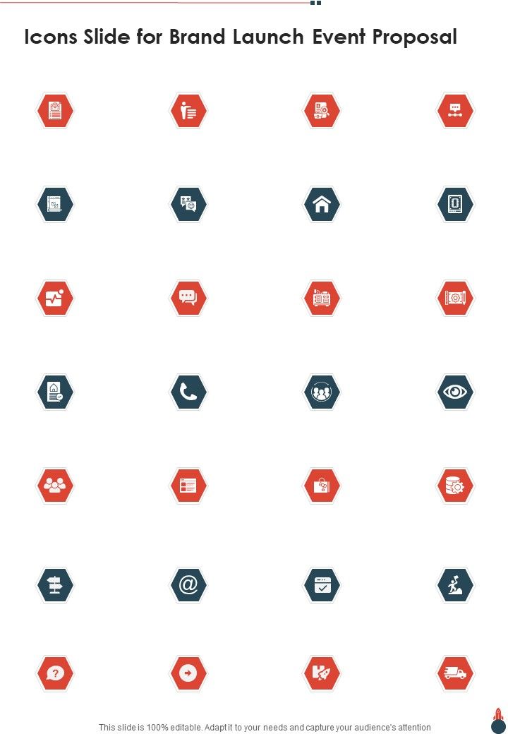 Icons Slide For Brand Launch Event Proposal One Pager Sample Example Document Slide01