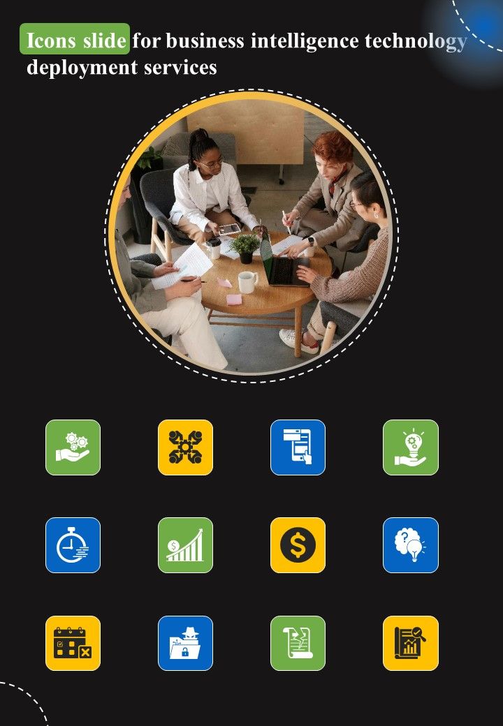 Icons Slide For Business Intelligence Technology Deployment Services One Pager Sample Example Document Slide01