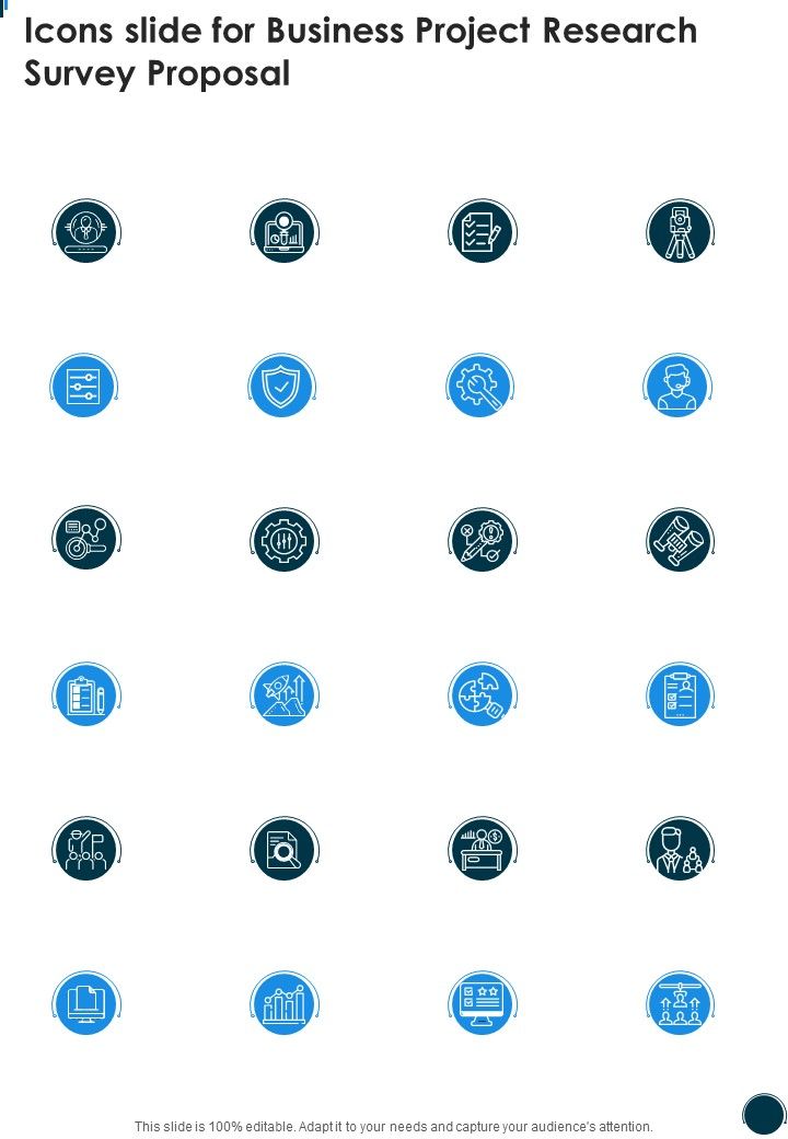 Icons Slide For Business Project Research Survey Proposal One Pager Sample Example Document Slide01