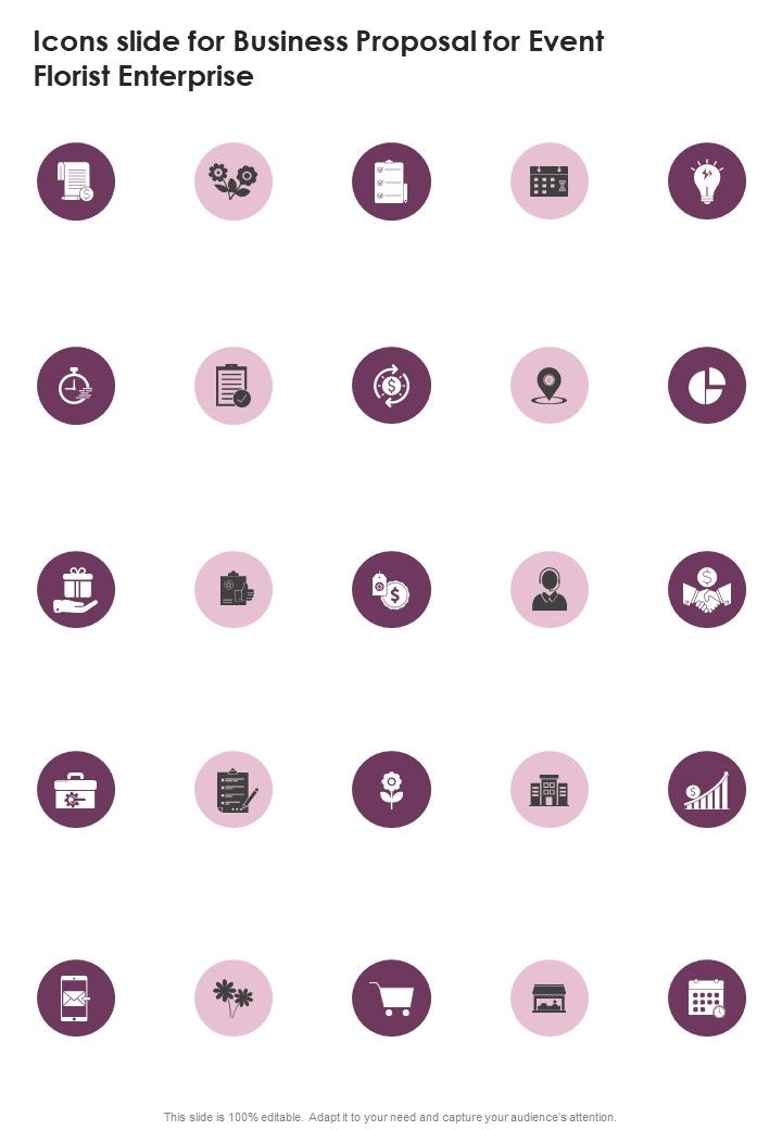 Icons Slide For Business Proposal For Event Florist Enterprise One Pager Sample Example Document Slide01