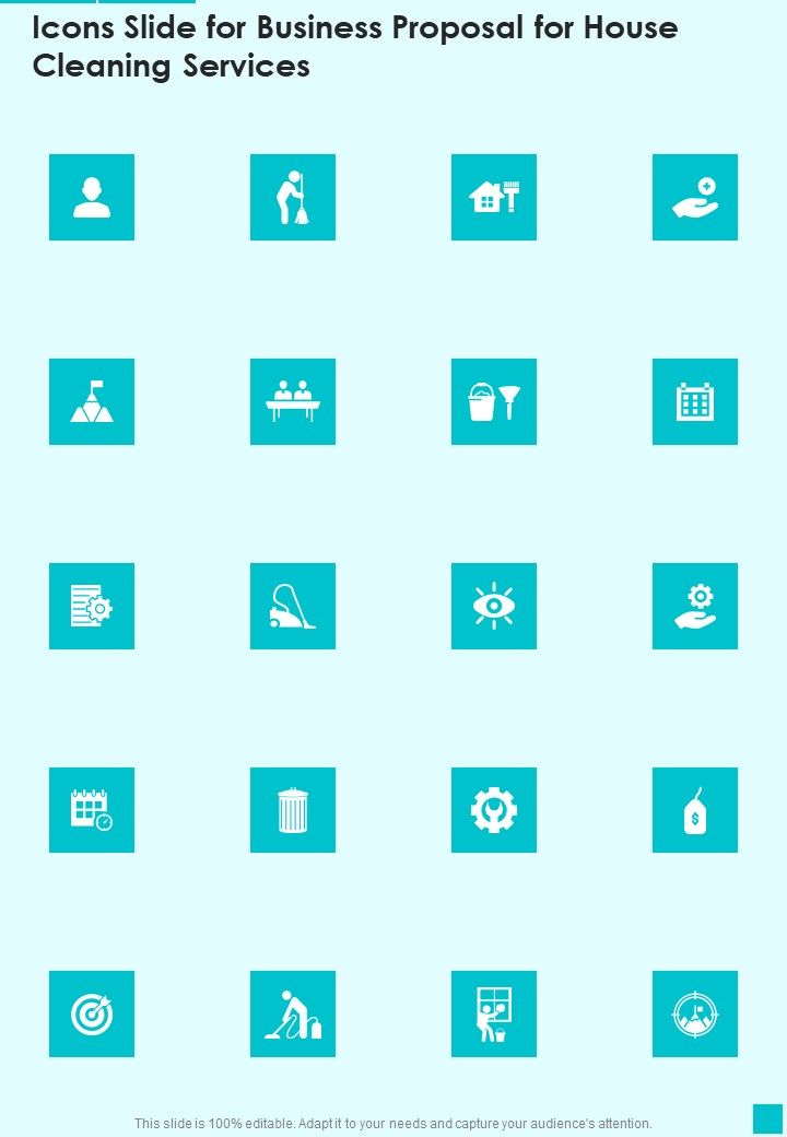 Icons Slide For Business Proposal For House Cleaning Services One Pager Sample Example Document Slide01