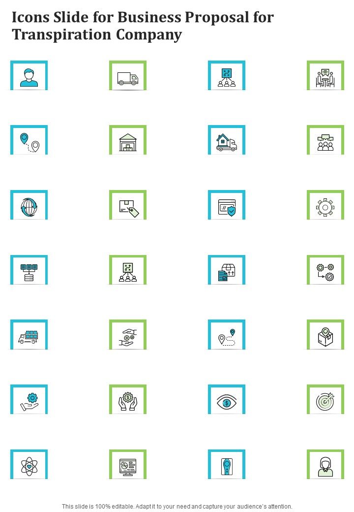 Icons Slide For Business Proposal For Transpiration Company One Pager Sample Example Document Slide01