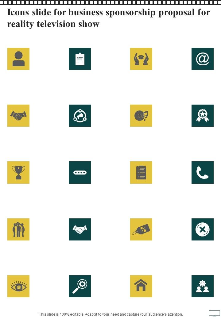 Icons Slide For Business Sponsorship Proposal For Reality Television Show One Pager Sample Example Document Slide01