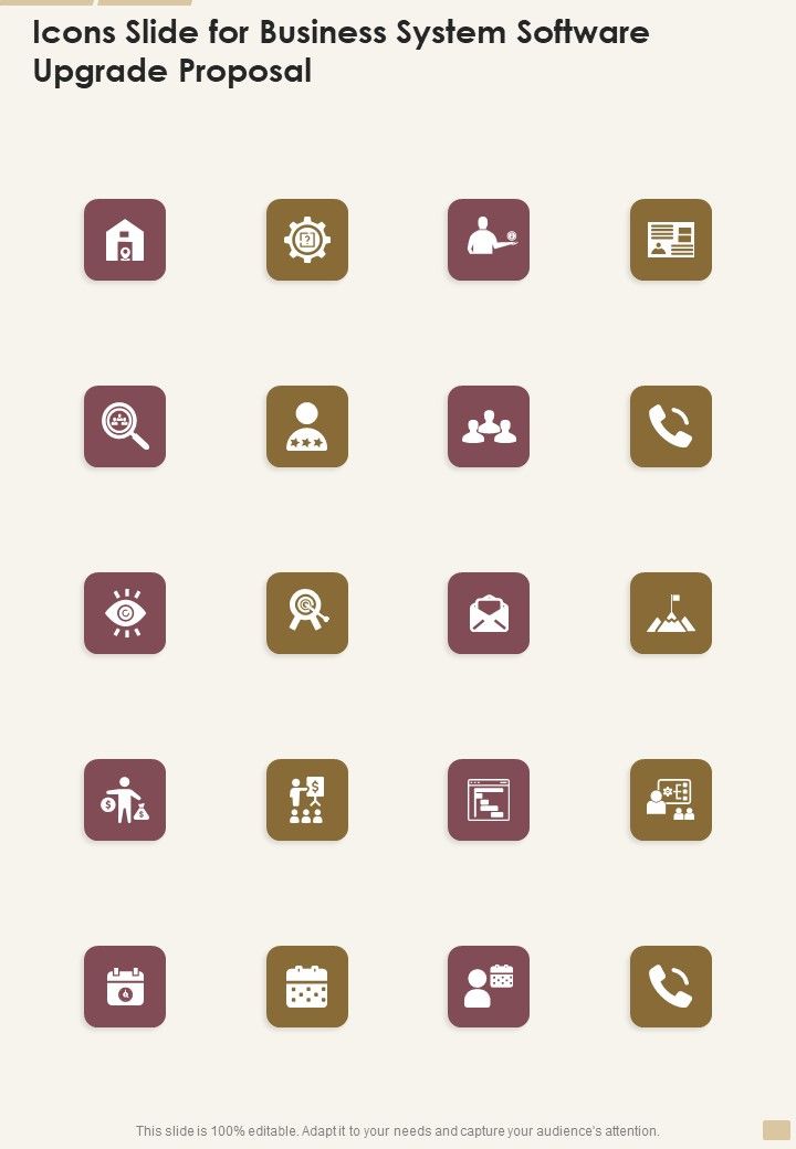 Icons Slide For Business System Software Upgrade Proposal One Pager Sample Example Document Slide01