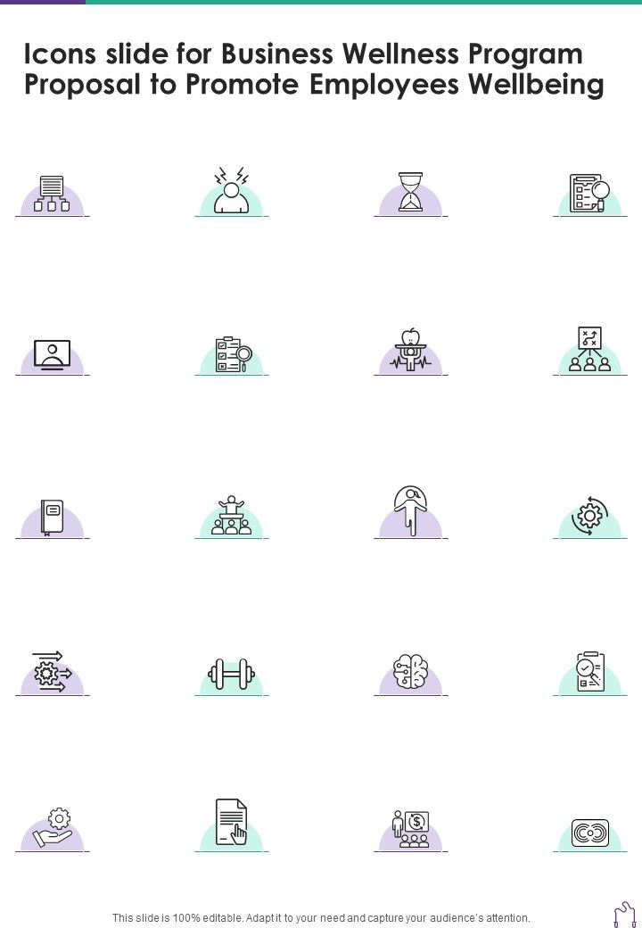 Icons Slide For Business Wellness Program Proposal To Promote One Pager Sample Example Document Slide01