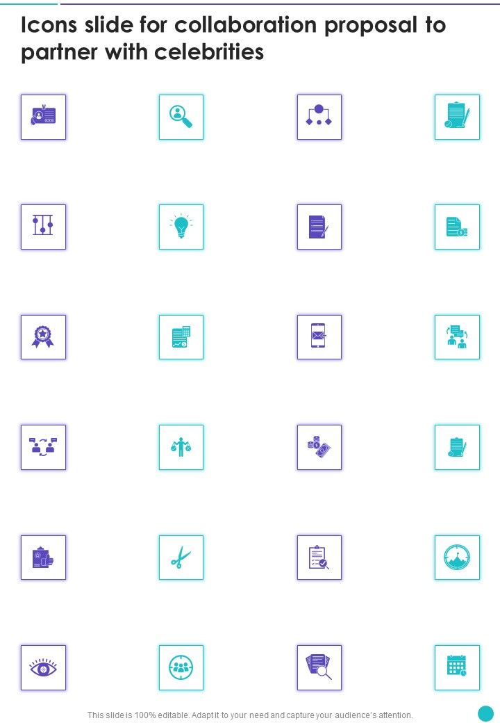 Icons Slide For Collaboration Proposal To Partner With Celebrities One Pager Sample Example Document Slide01