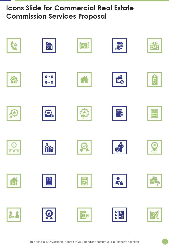 Icons Slide For Commercial Real Estate Commission Services Proposal One Pager Sample Example Document Slide01