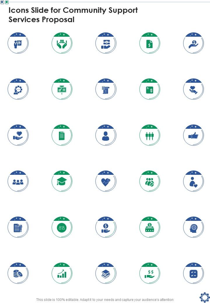 Icons Slide For Community Support Services Proposal One Pager Sample Example Document Slide01