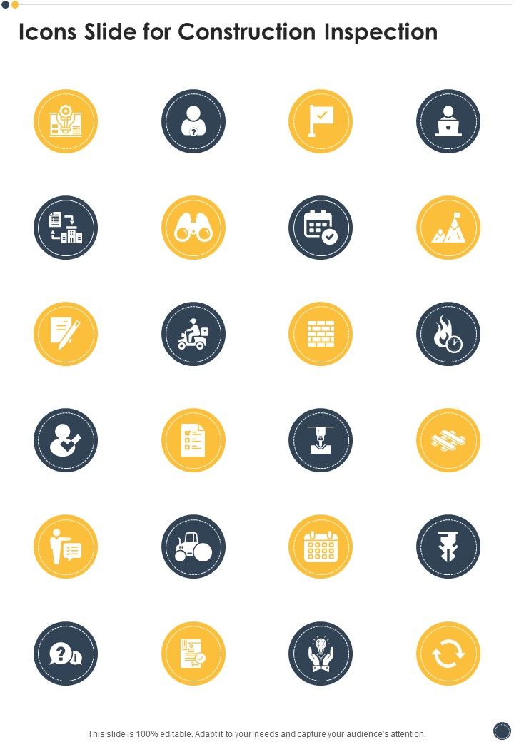 Icons Slide For Construction Inspection One Pager Sample Example Document Slide01
