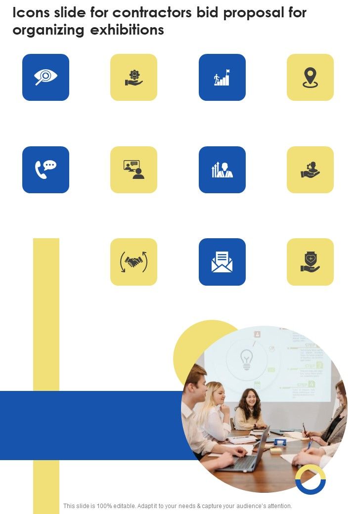 Icons Slide For Contractors Bid Proposal For Organizing Exhibitions One Pager Sample Example Document Slide01