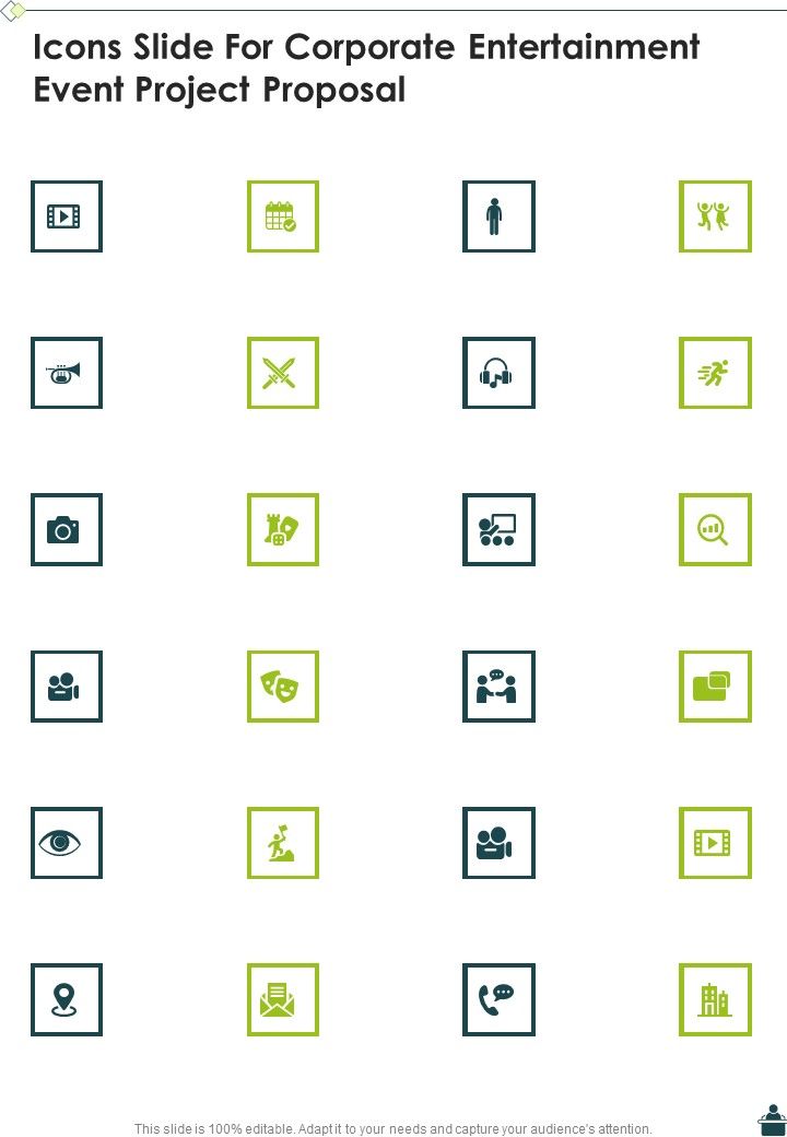 Icons Slide For Corporate Entertainment Event Project Proposal One Pager Sample Example Document Slide01