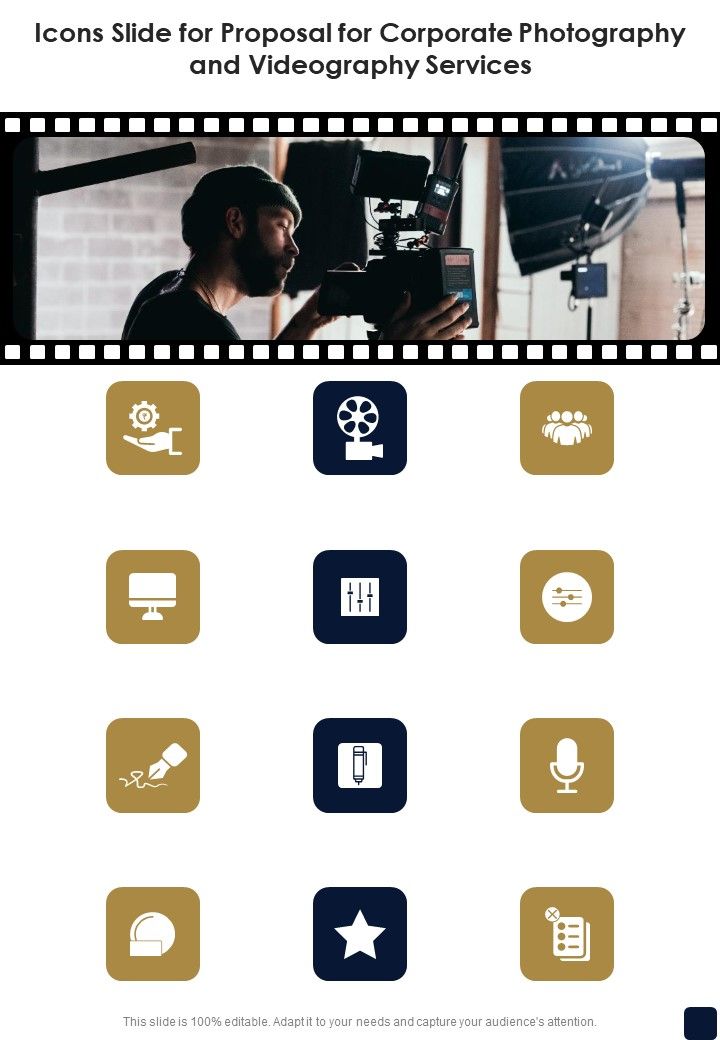 Icons Slide For Corporate Photography And Videography Services One Pager Sample Example Document Slide01