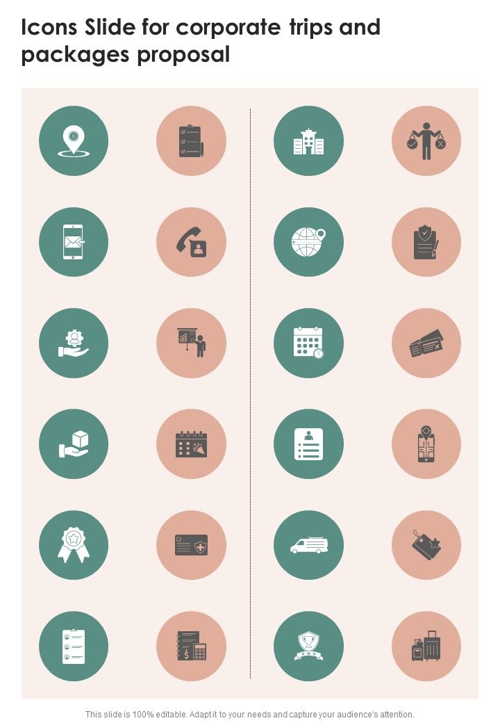 Icons Slide For Corporate Trips And Packages Proposal One Pager Sample Example Document Slide01