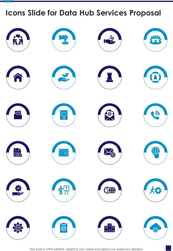 Icons Slide For Data Hub Services Proposal One Pager Sample Example Document Slide01
