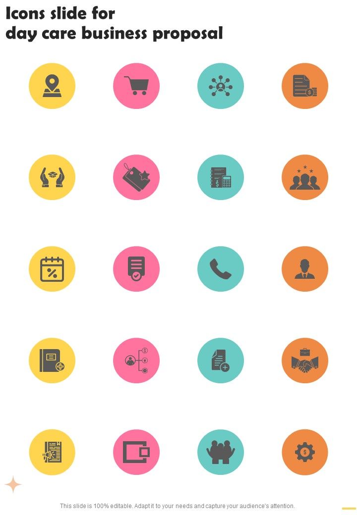 Icons Slide For Day Care Business Proposal One Pager Sample Example Document Slide01
