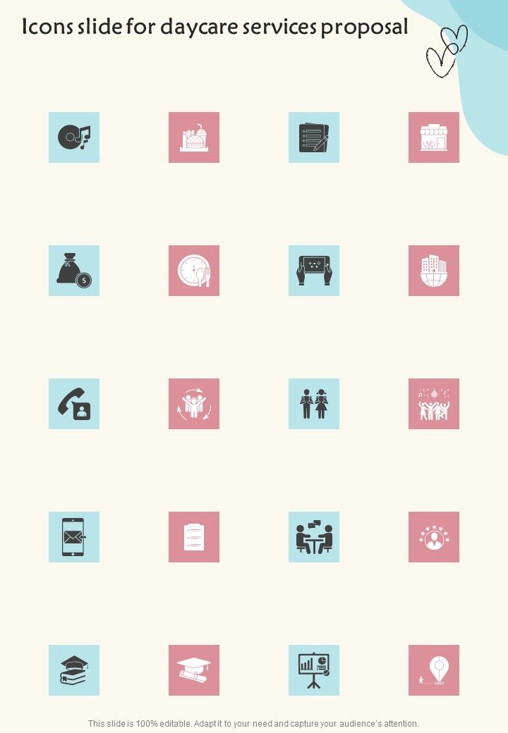 Icons Slide For Daycare Services Proposal One Pager Sample Example Document Slide01