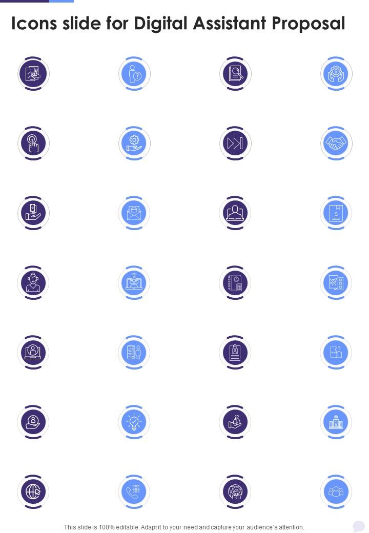 Icons Slide For Digital Assistant Proposal One Pager Sample Example Document Slide01