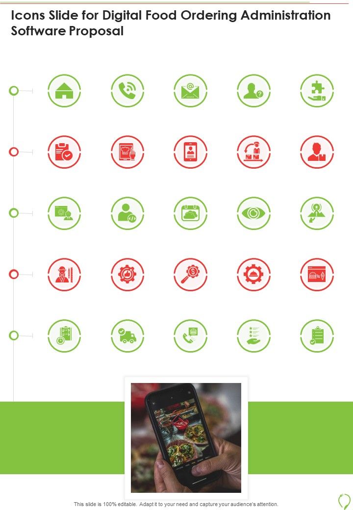 Icons Slide For Digital Food Ordering Administration Software Proposal One Pager Sample Example Document Slide01