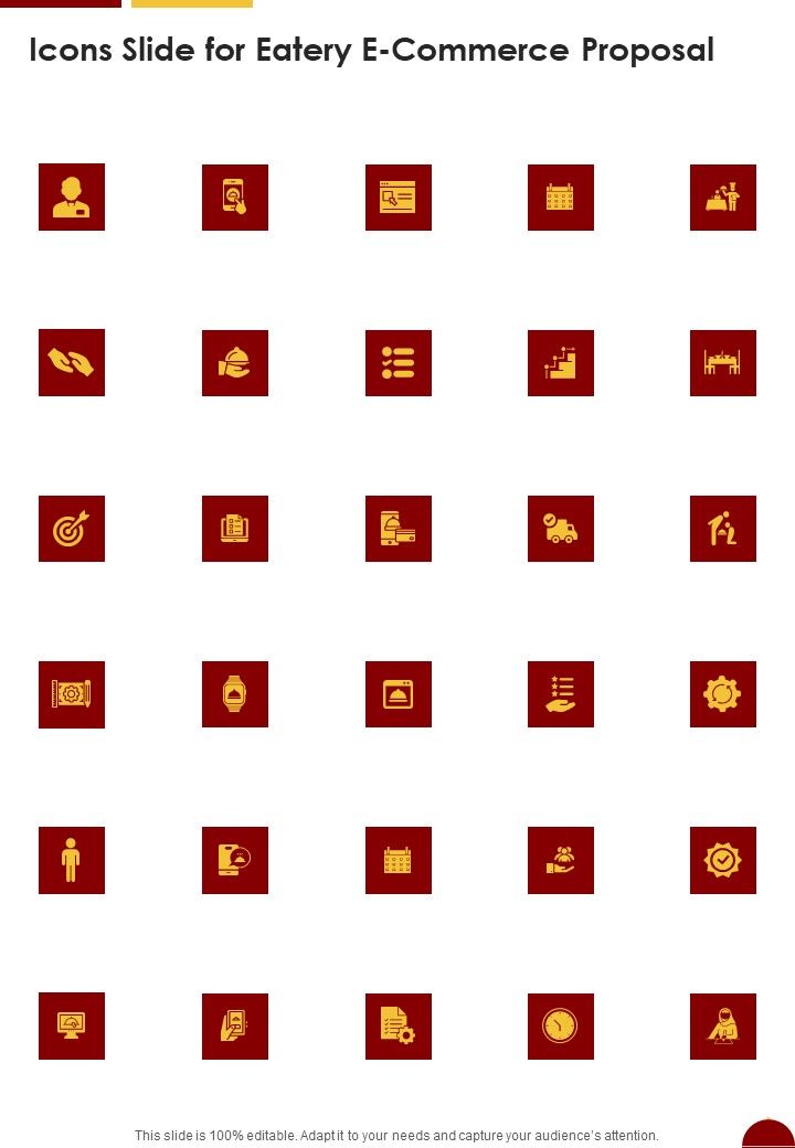 Icons Slide For Eatery E Commerce Proposal One Pager Sample Example Document Slide01
