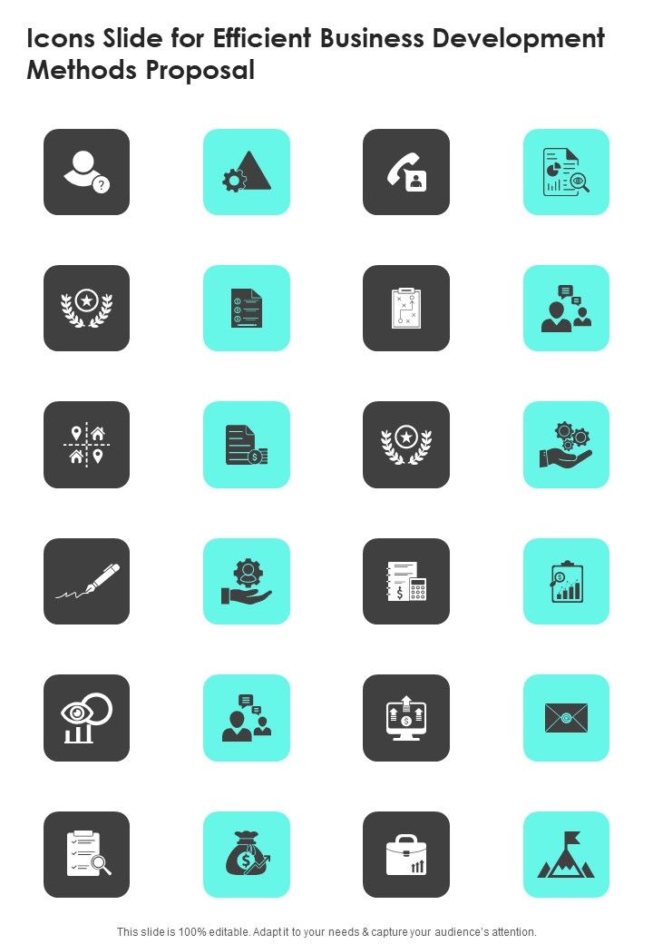 Icons Slide For Efficient Business Development Methods Proposal One Pager Sample Example Document Slide01
