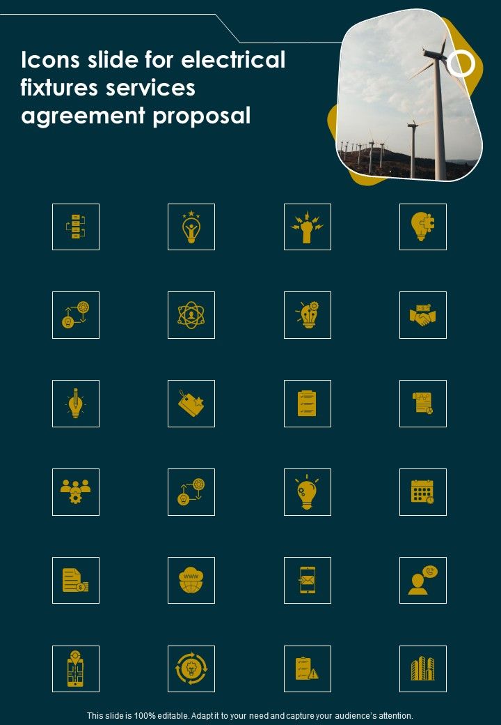 Icons Slide For Electrical Fixtures Services Agreement Proposal One Pager Sample Example Document Slide01