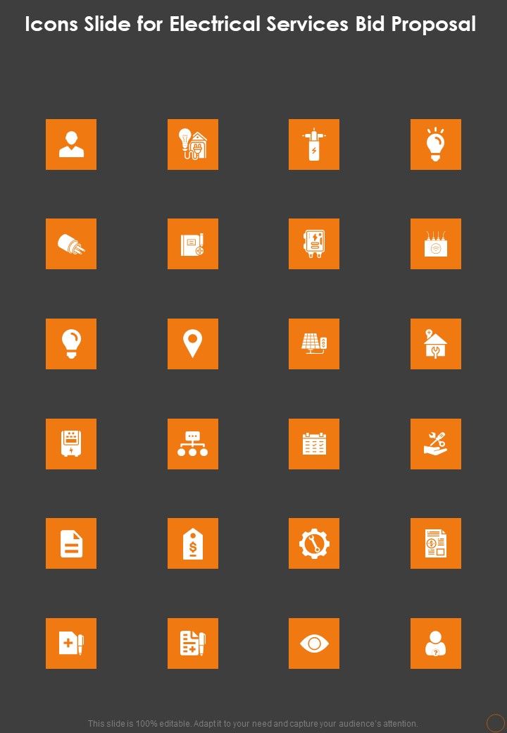 Icons Slide For Electrical Services Bid Proposal One Pager Sample Example Document Slide01