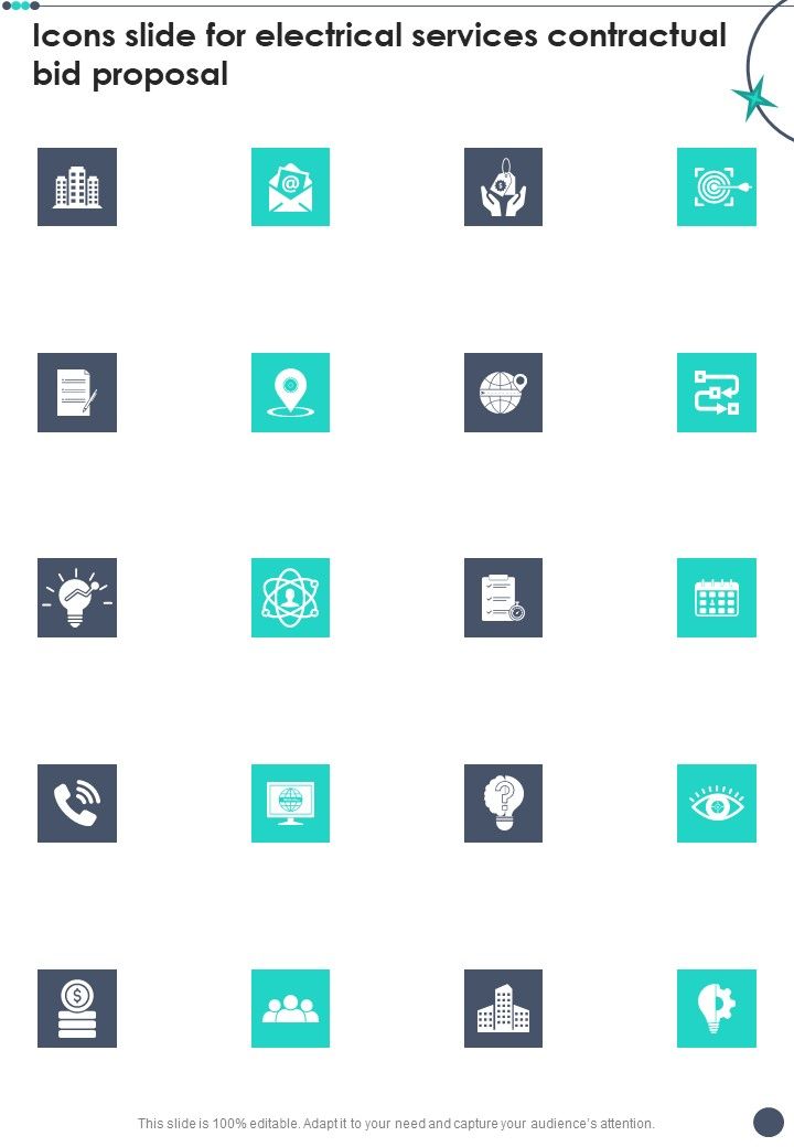Icons Slide For Electrical Services Contractual Bid Proposal One Pager Sample Example Document Slide01