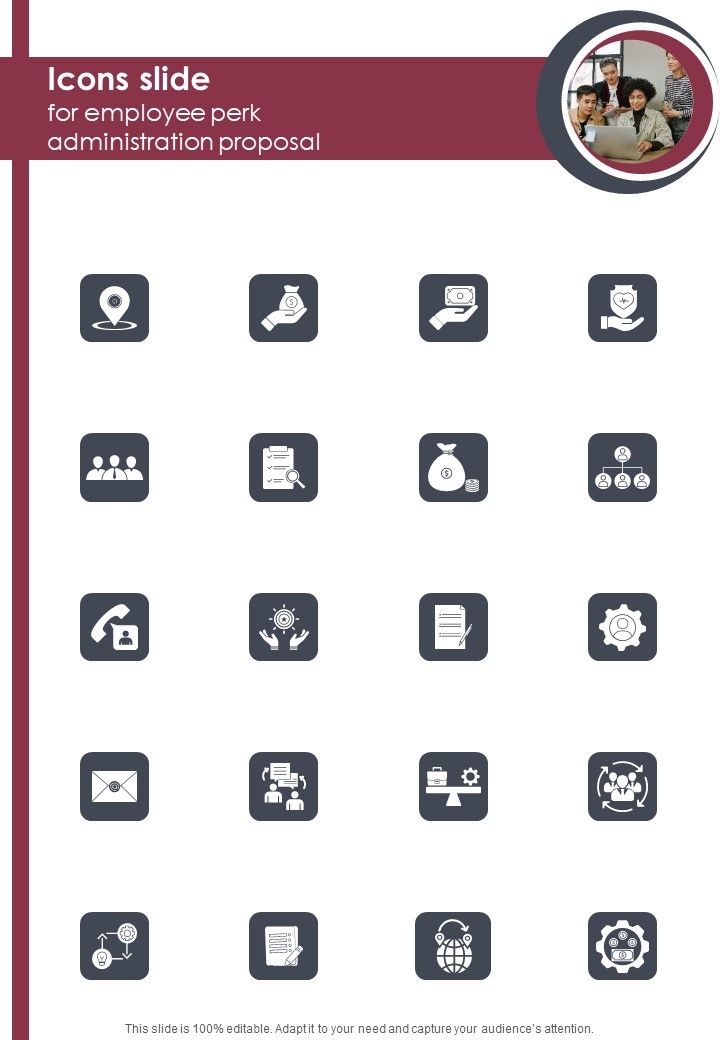 Icons Slide For Employee Perk Administration Proposal One Pager Sample Example Document Slide01