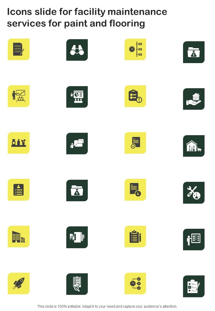 Icons Slide For Facility Maintenance Services For Paint And Flooring One Pager Sample Example Document Slide01