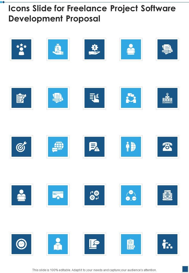 Icons Slide For Freelance Project Software Development Proposal One Pager Sample Example Document Slide01