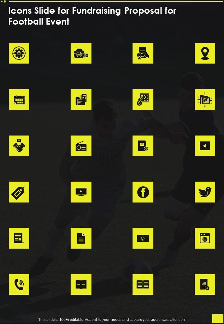 Icons Slide For Fundraising Proposal For Football Event One Pager Sample Example Document Slide01
