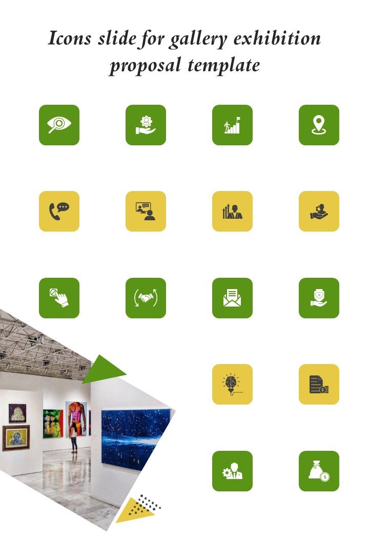 Icons Slide For Gallery Exhibition Proposal Template One Pager Sample Example Document Slide01