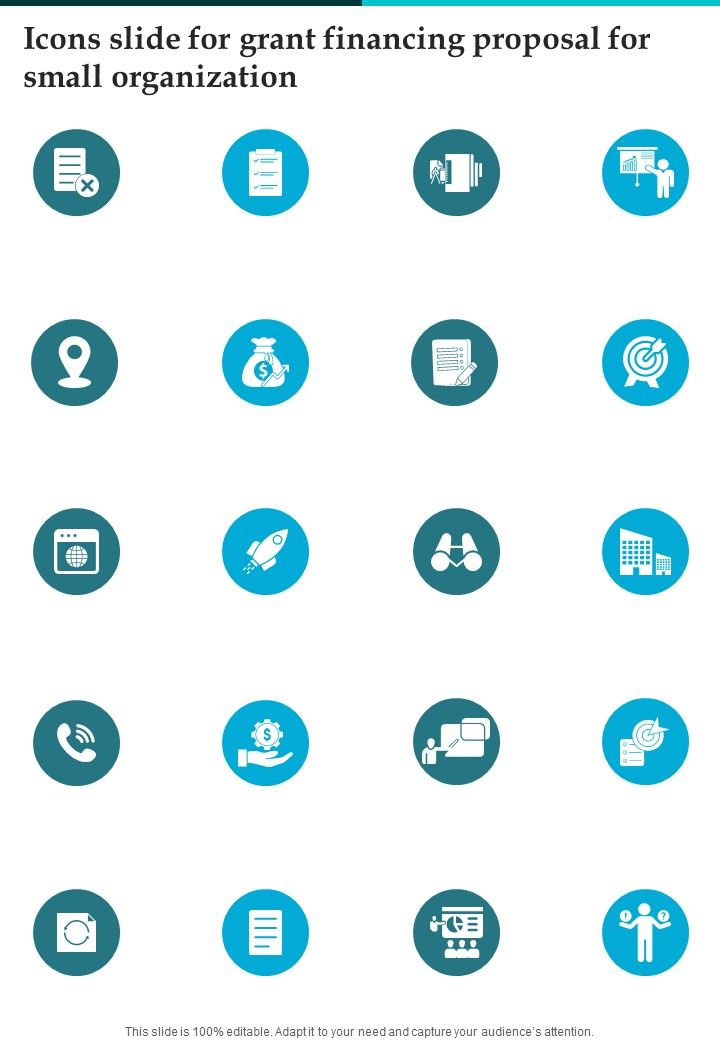 Icons Slide For Grant Financing Proposal For Small Organization One Pager Sample Example Document Slide01