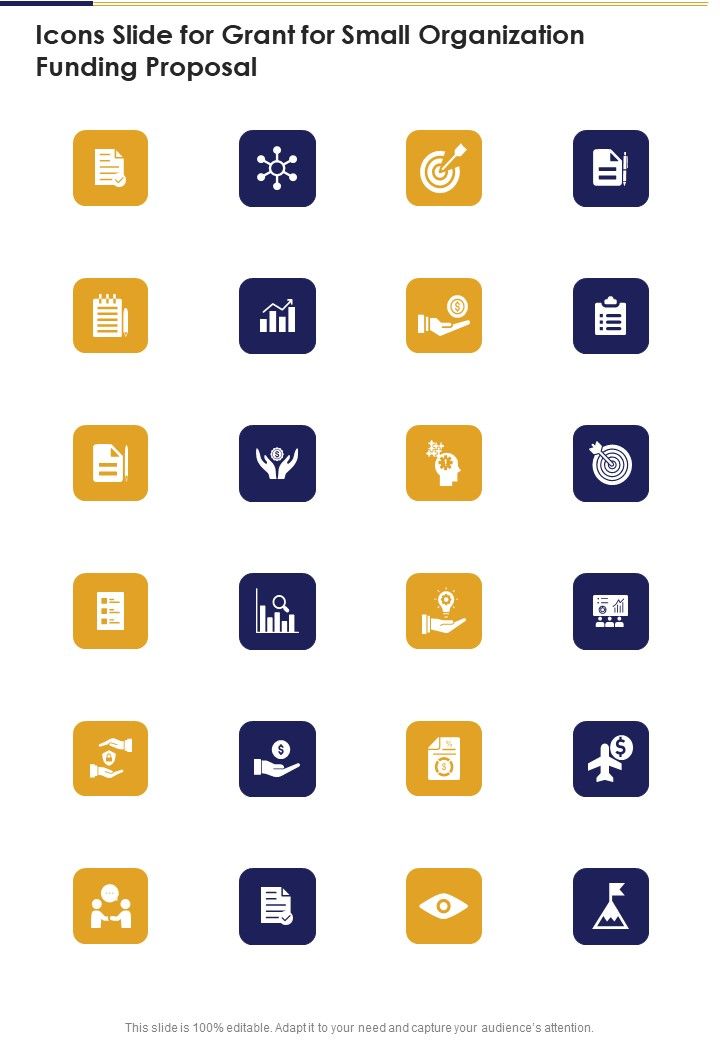 Icons Slide For Grant For Small Organization Funding Proposal One Pager Sample Example Document Slide01