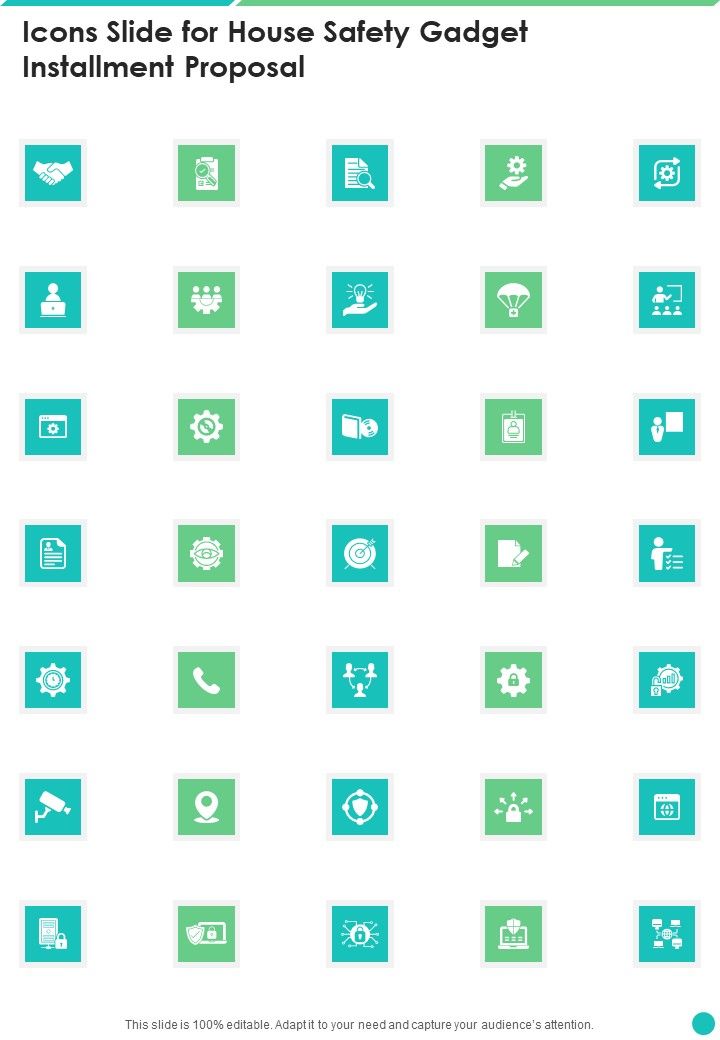 Icons Slide For House Safety Gadget Installment Proposal One Pager Sample Example Document Slide01
