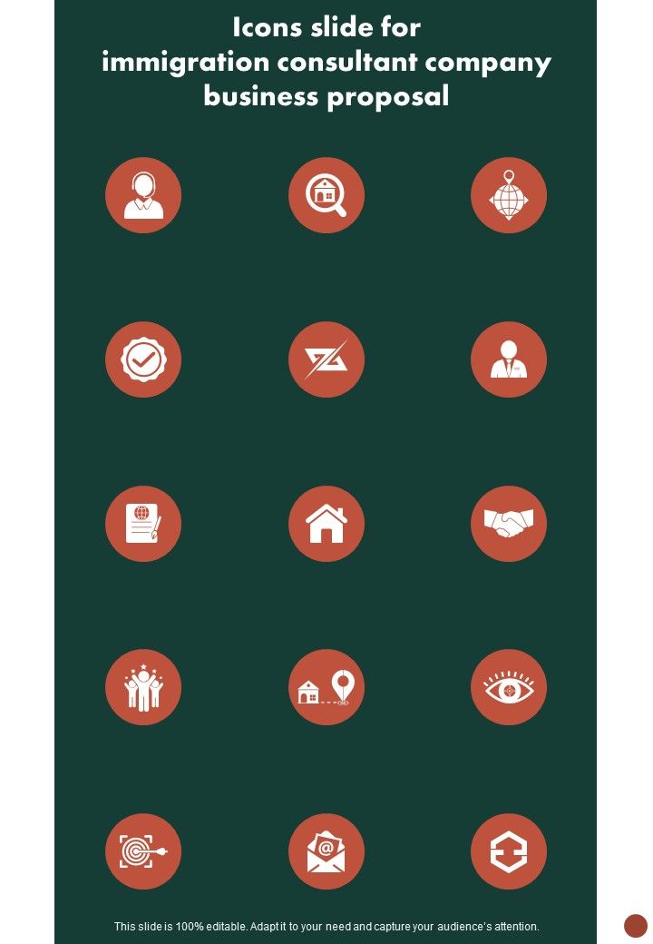 Icons Slide For Immigration Consultant Company Business Proposal One Pager Sample Example Document Slide01
