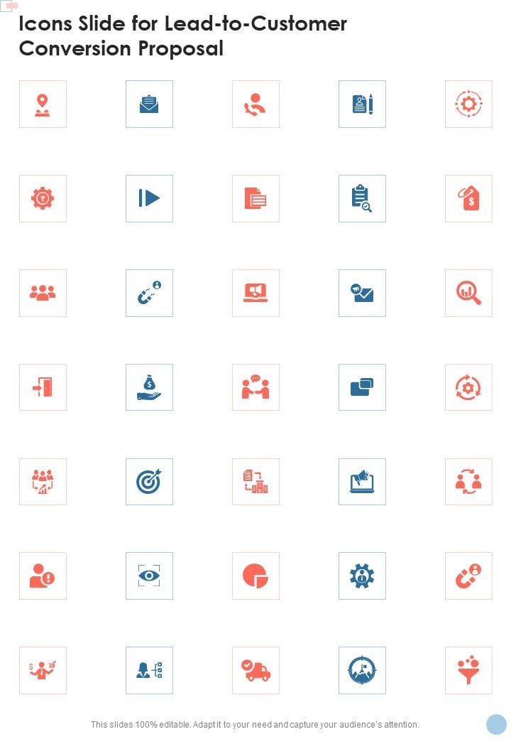 Icons Slide For Lead To Customer Conversion Proposal One Pager Sample Example Document Slide01