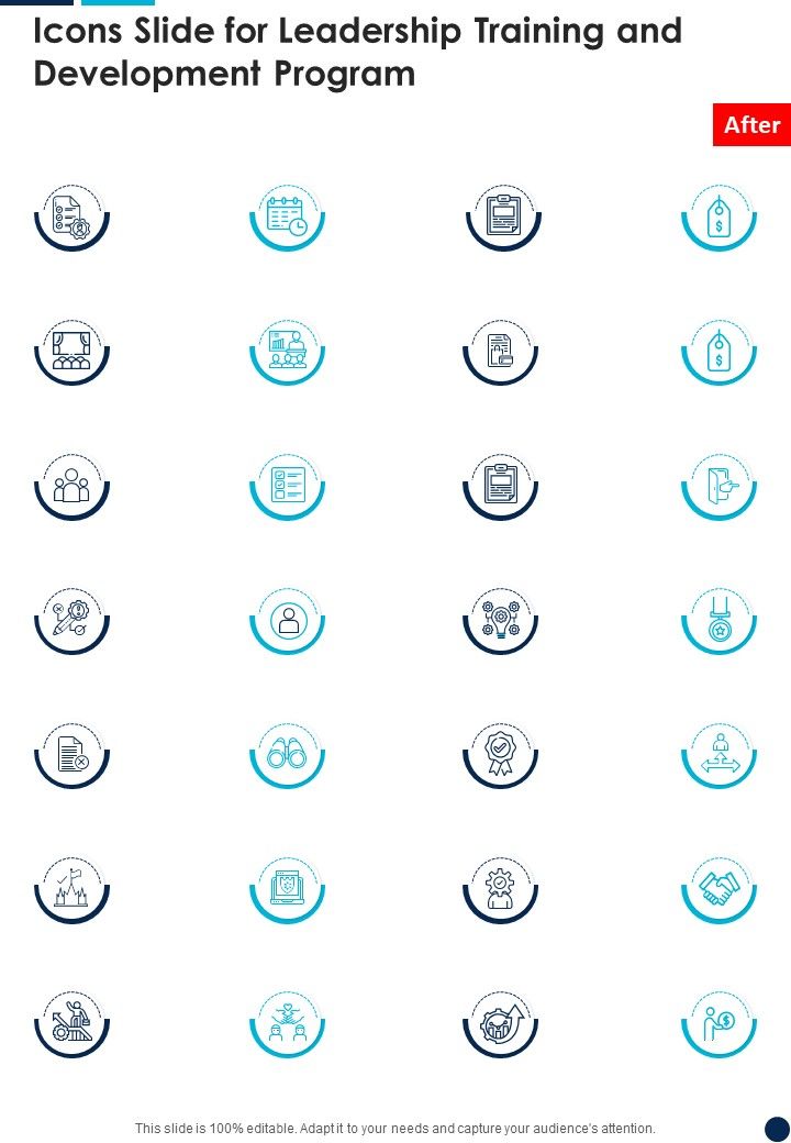 Icons Slide For Leadership Training And Development Program One Pager Sample Example Document Slide01