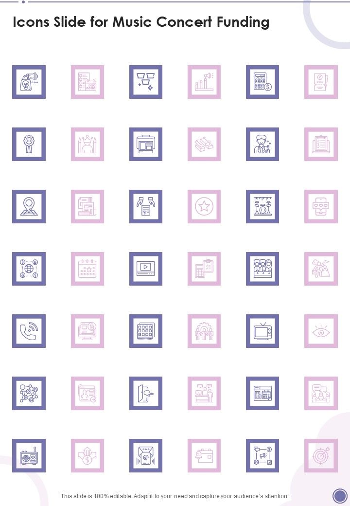 Icons Slide For Music Concert Funding One Pager Sample Example Document Slide01